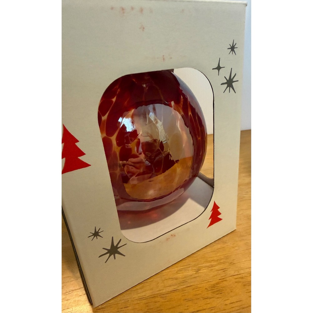 Zorza 3 Inch Glass Ornament Red Polish Mouthblown Handmade Tortoiseshell NEW